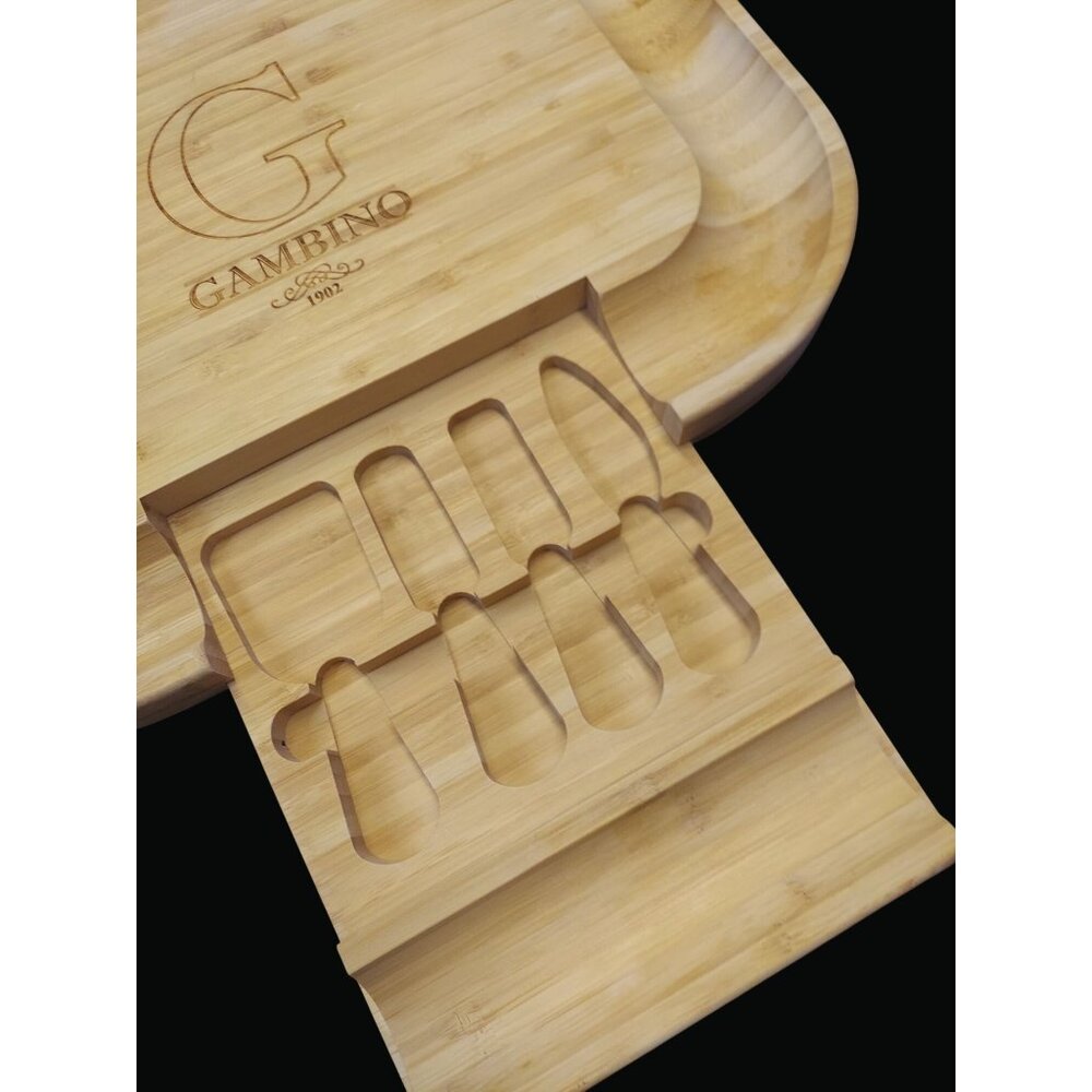 Bamboo Cheese and Charcuterie Board Featuring an Integrated Drawer for Cutlery
